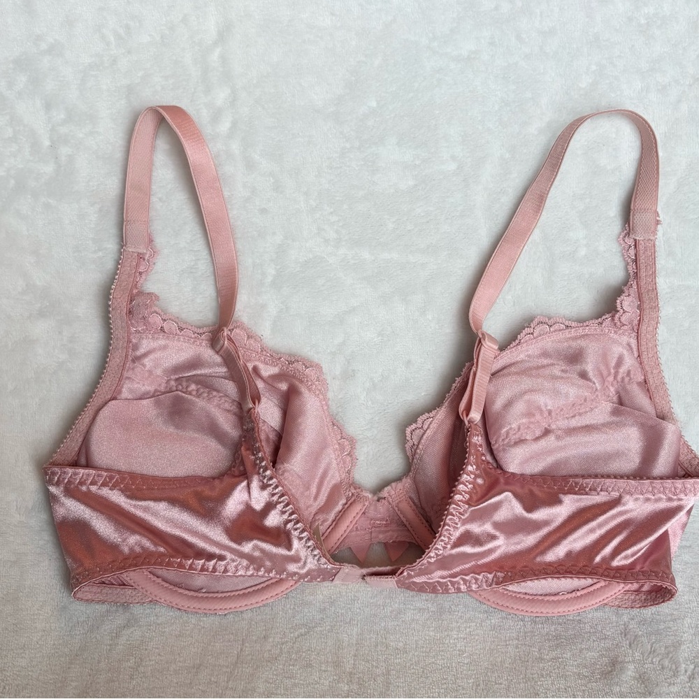Vtg Victoria’s Secret 36C Gold Label Satin Lace Bra 76217 Dusty Pink - Picture 3 of 10